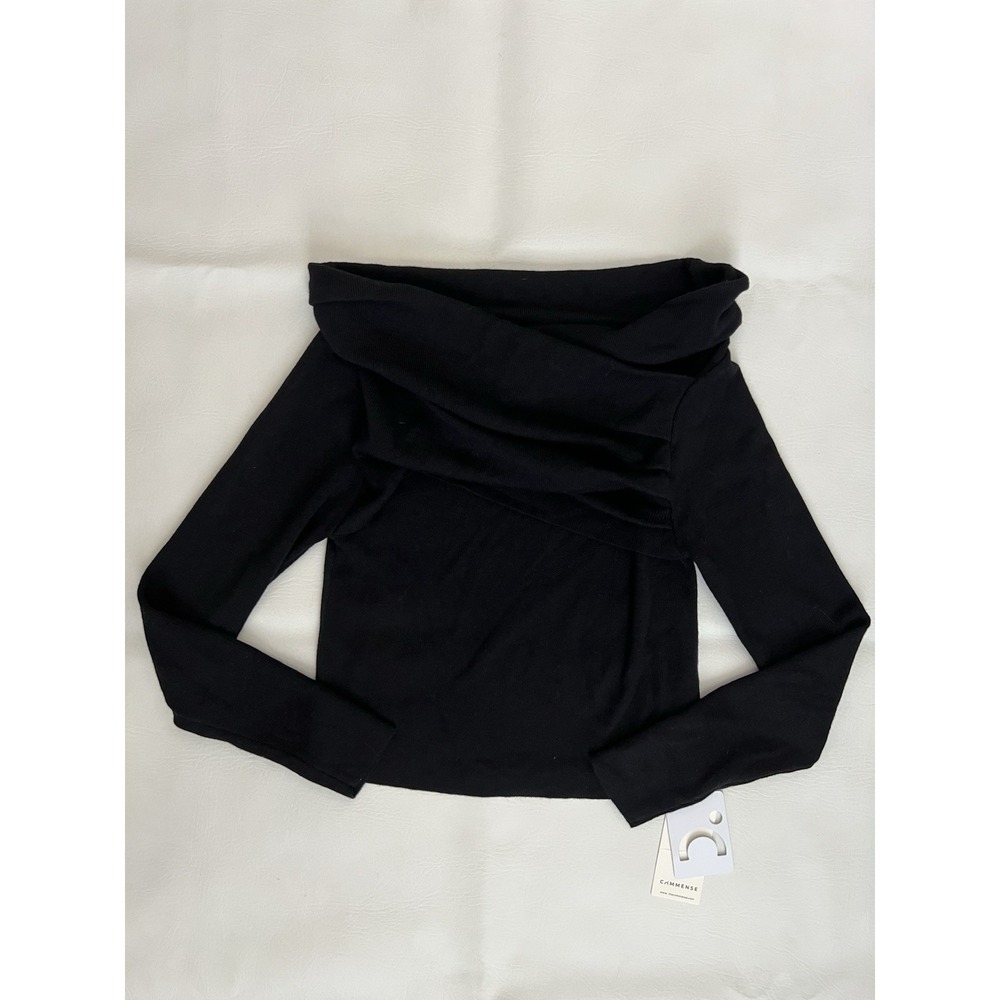 Commense New Off Shoulder Pleated Long Sleeve Black Knit Top Large (M) Coquette - Picture 2 of 8